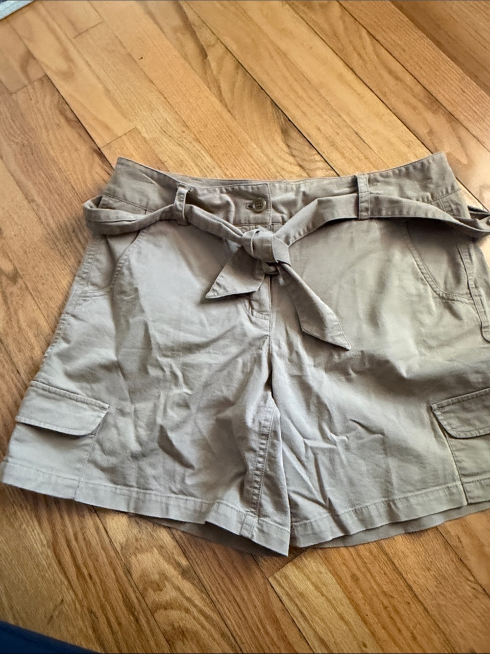 Talbots Beige High-Waist Tie-Belt Cargo Shorts